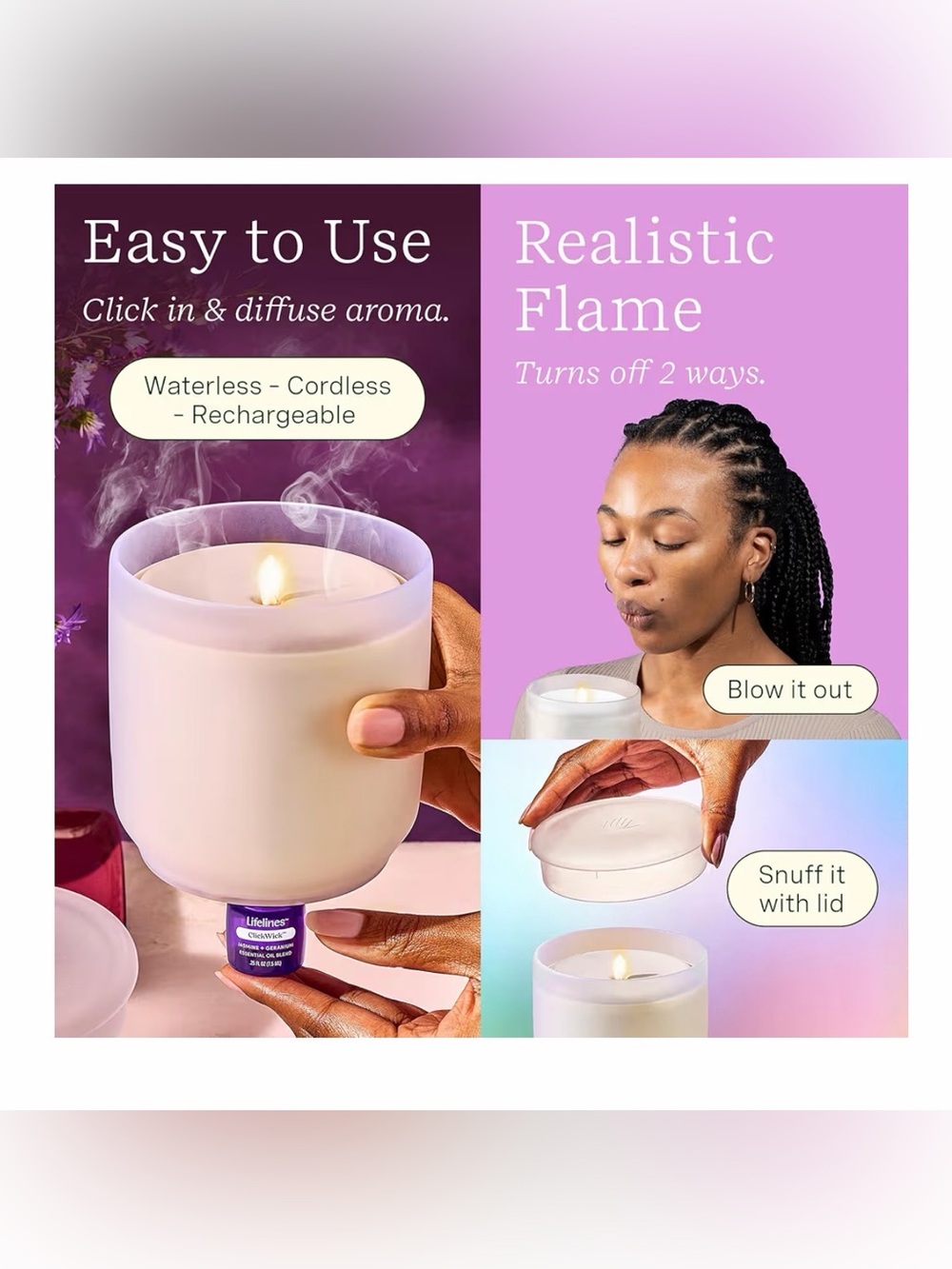 Lifelines Flameless Candle Diffuser “In Bloom” Essential Oil Diffuser NIB - Picture 8 of 11